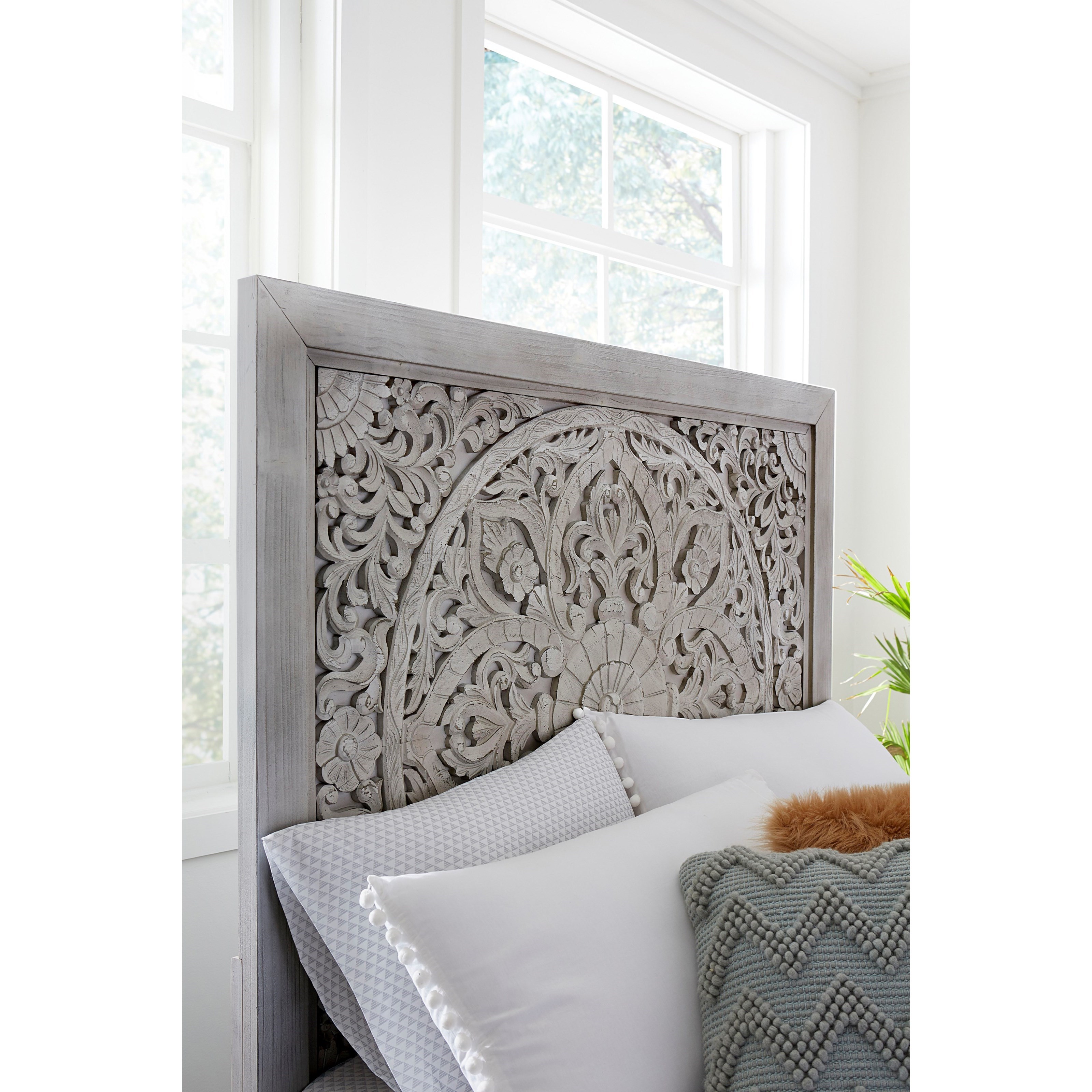 Boho Chic California King Platform Bed in Washed White with Intricate